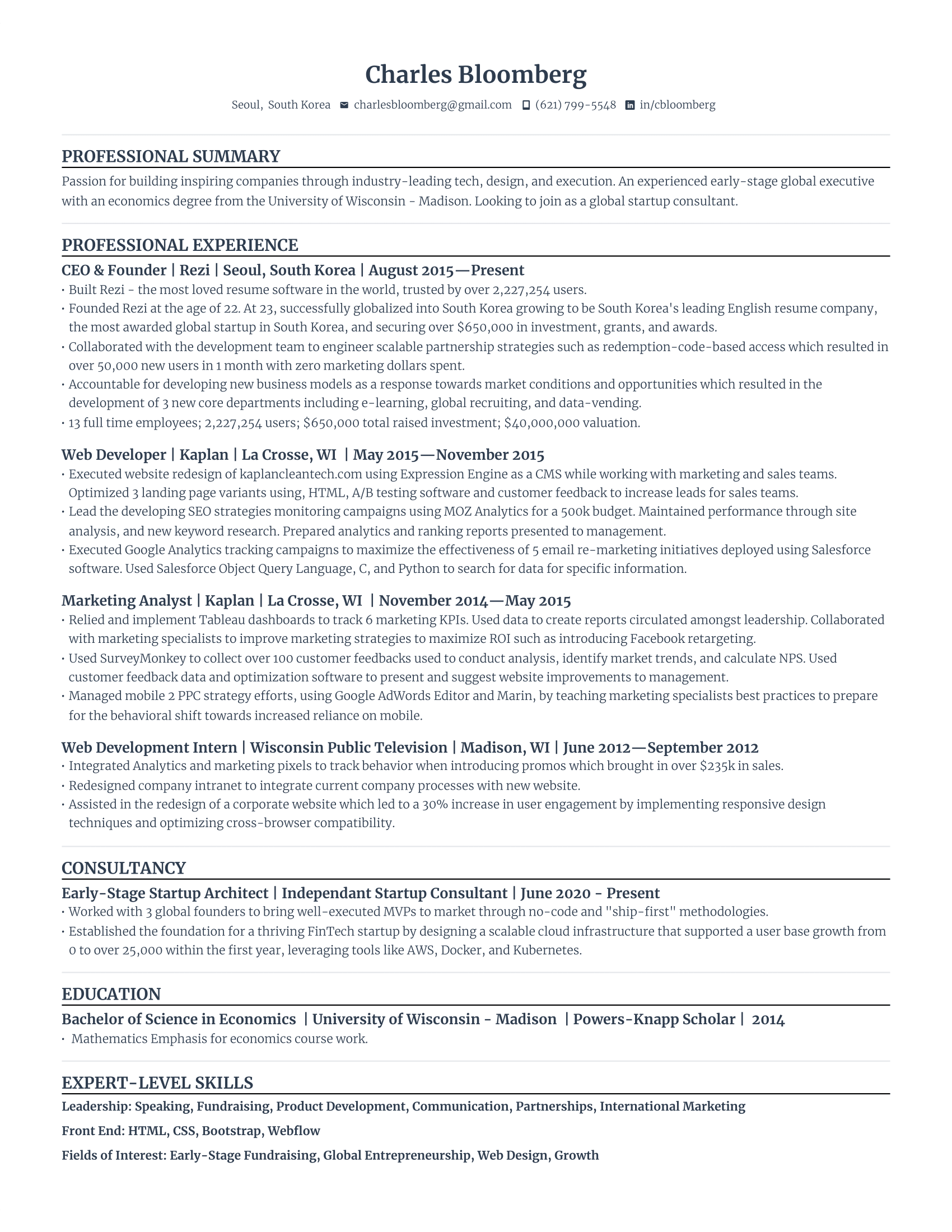 Compact resume template example