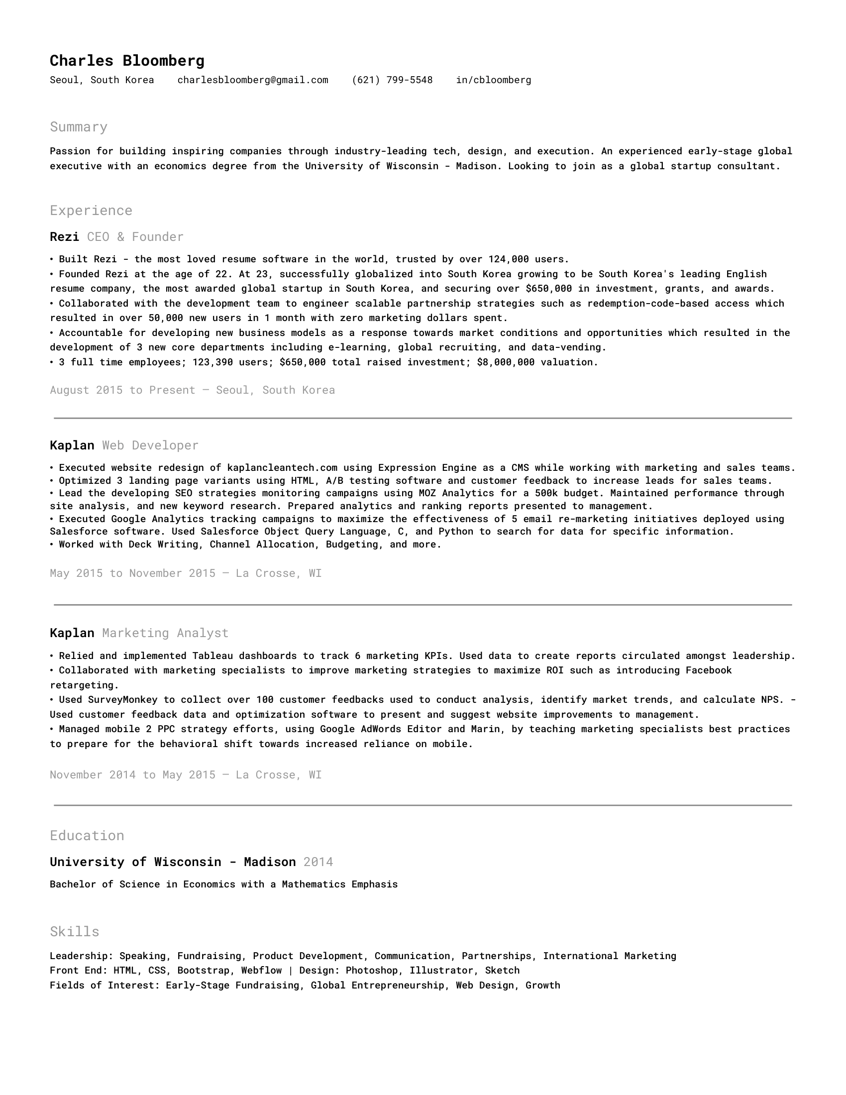 Developer resume template example