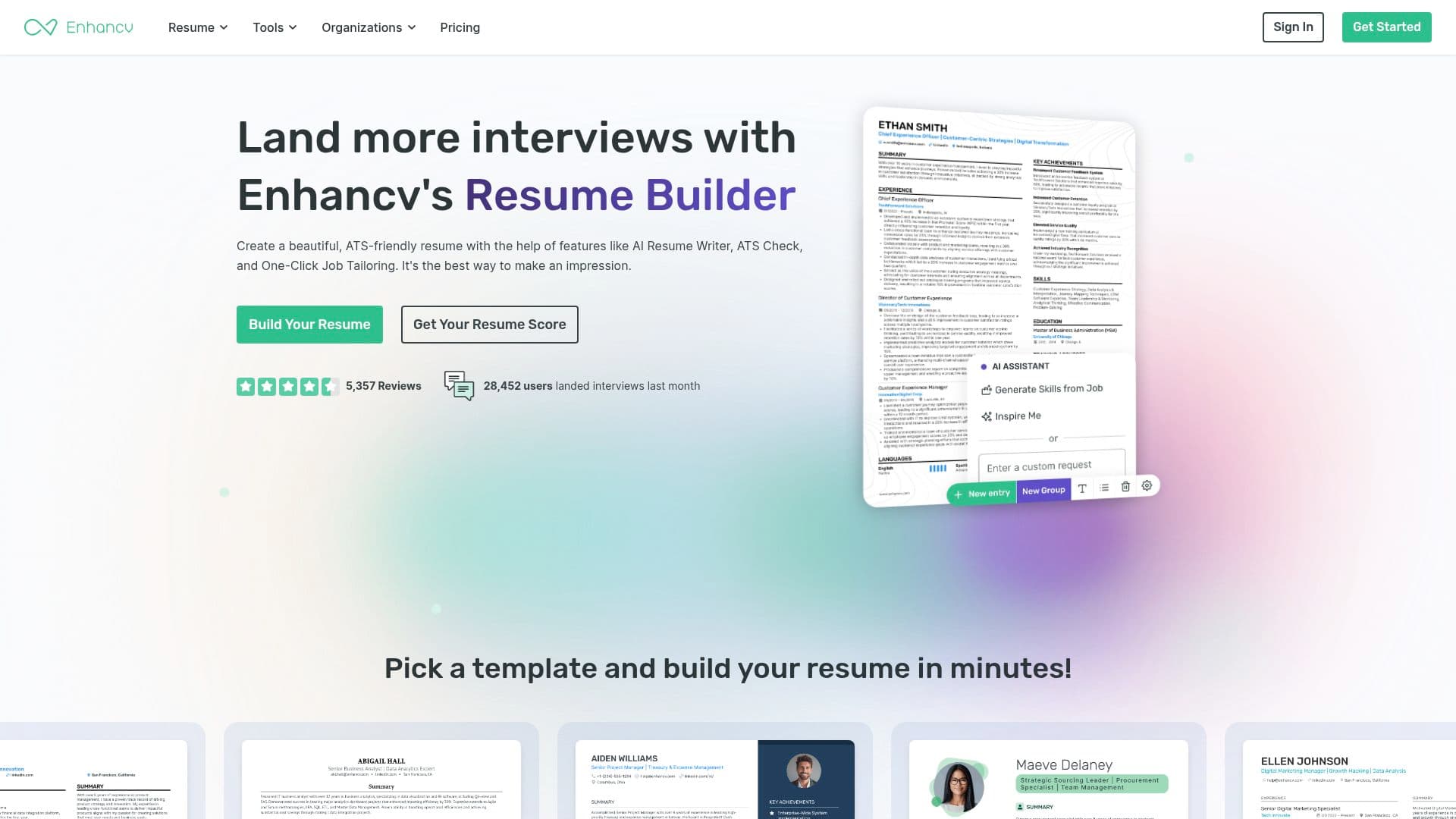 Enhancv homepage