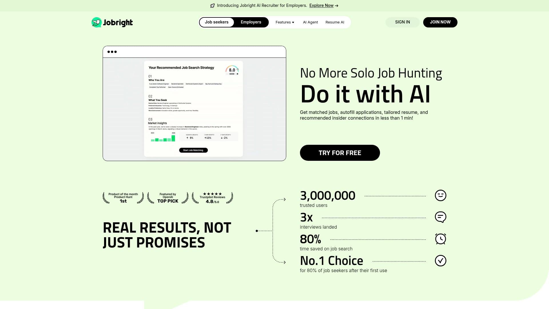 Jobright homepage