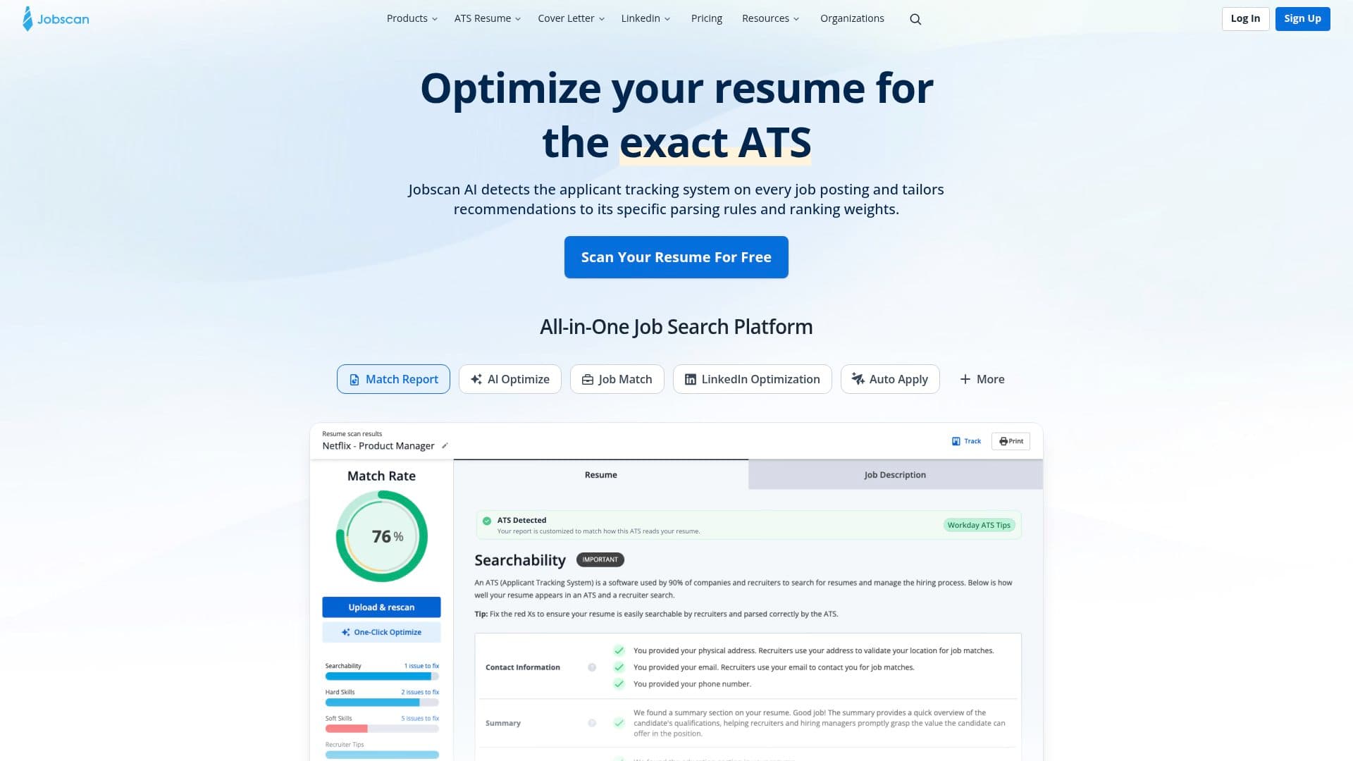 Jobscan homepage