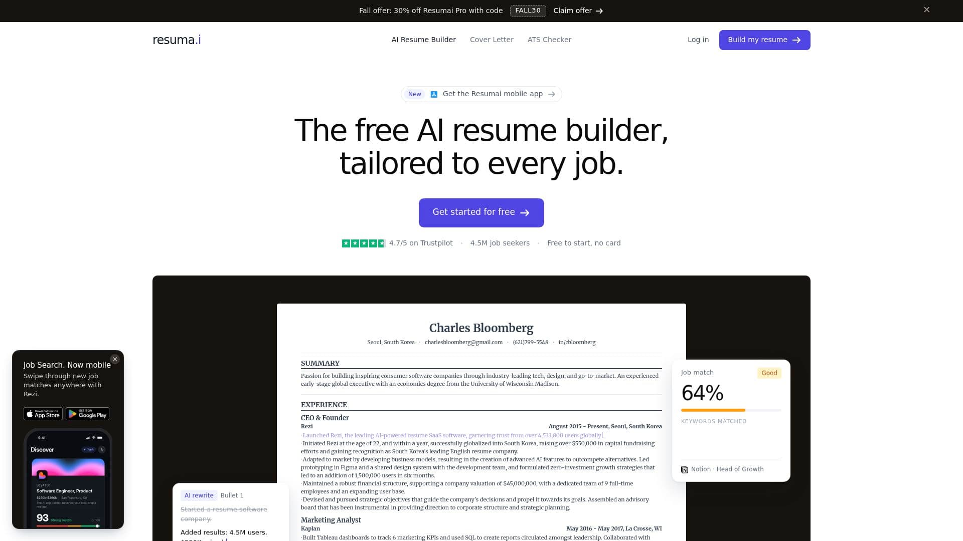 Resumai homepage