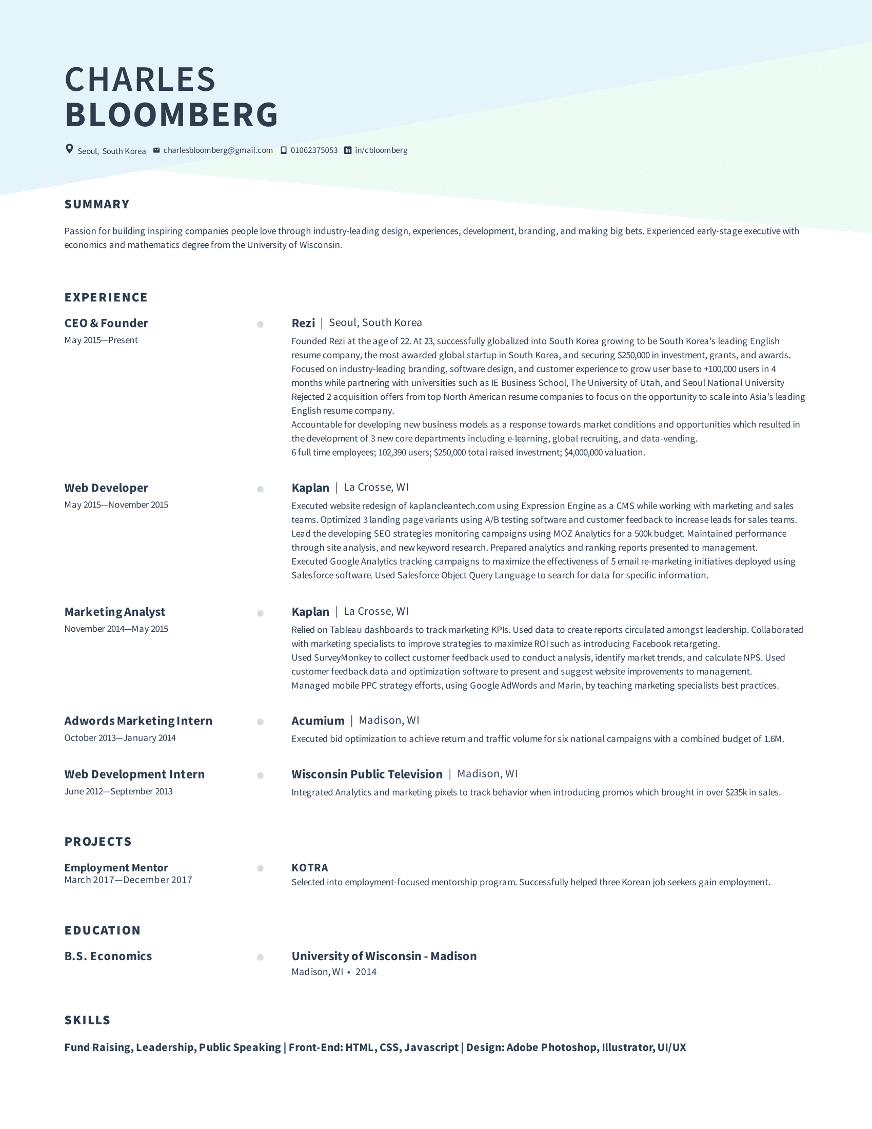 Alternative resume template example