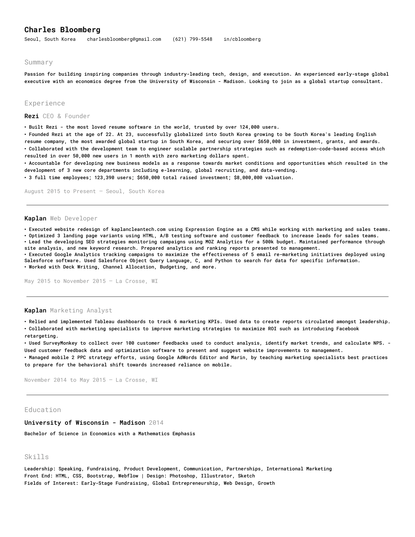 Developer resume template example