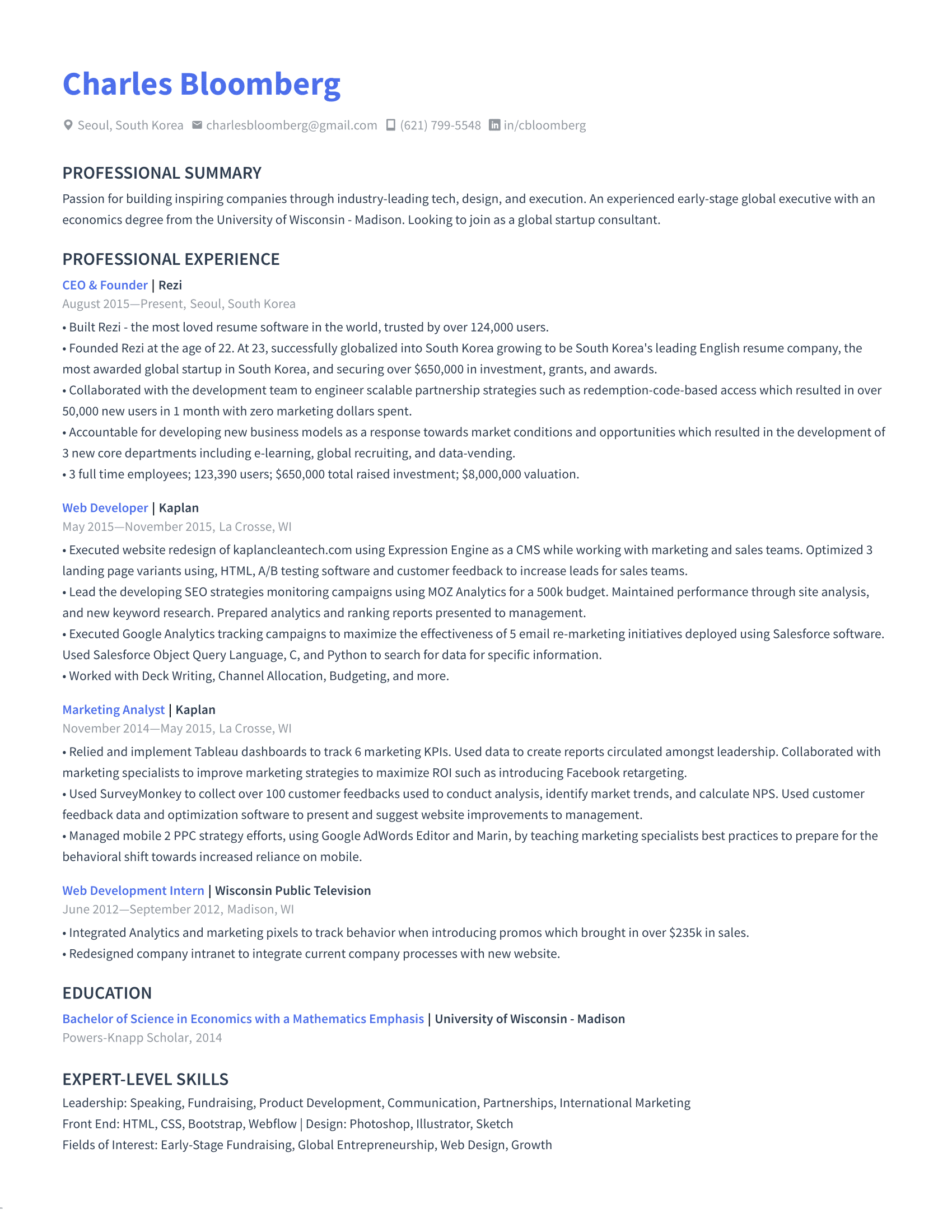 Modern resume template example